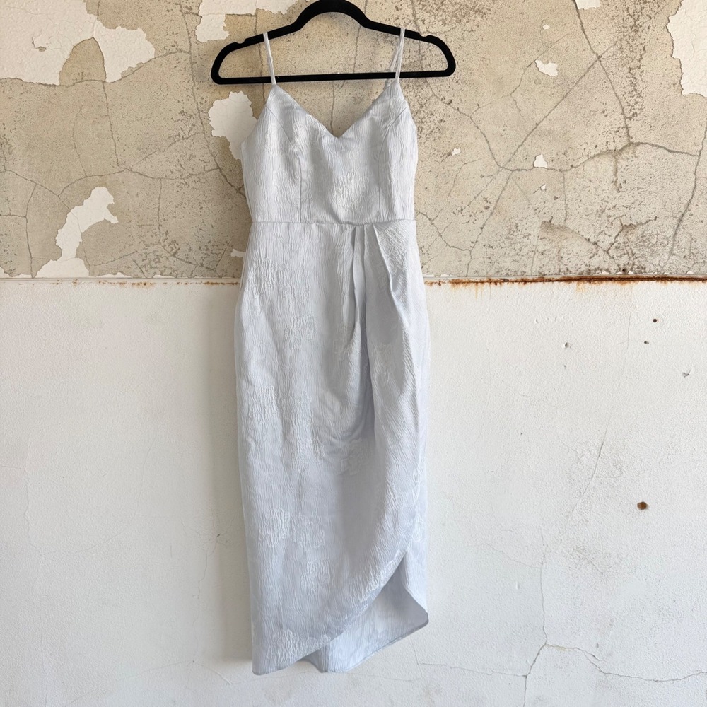 Lulus Midi Dress Jacquard Tulip Wedding Guest Cocktail Party Light Blue Womens S - Picture 11 of 11